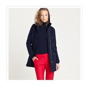 J. Crew Stadium Cloth Elements Coat 100% Wool 31410 Navy Blue Hood Preppy Duffle